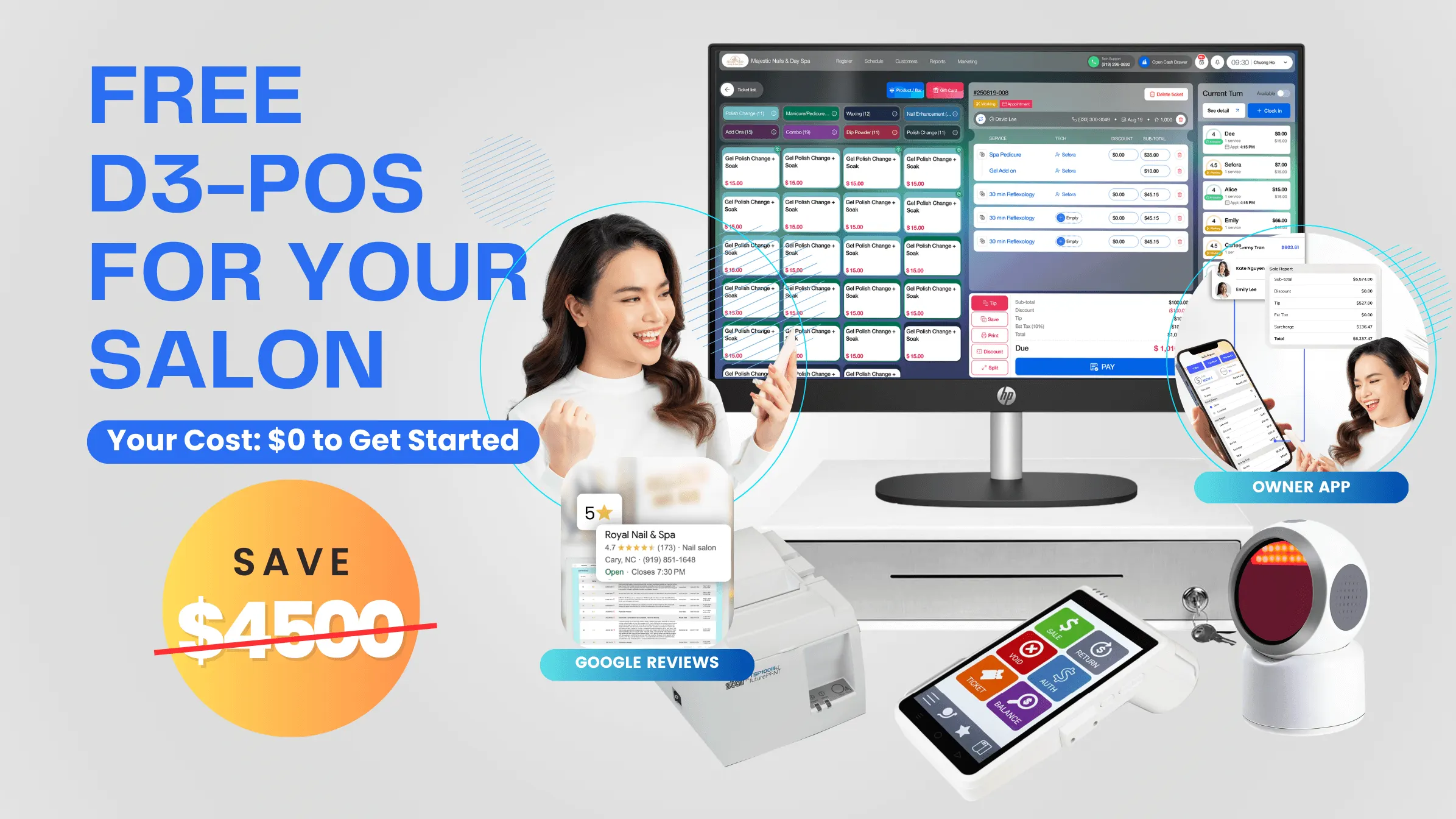 Free D3 POS for your salon: $0 to get started, save $4,500