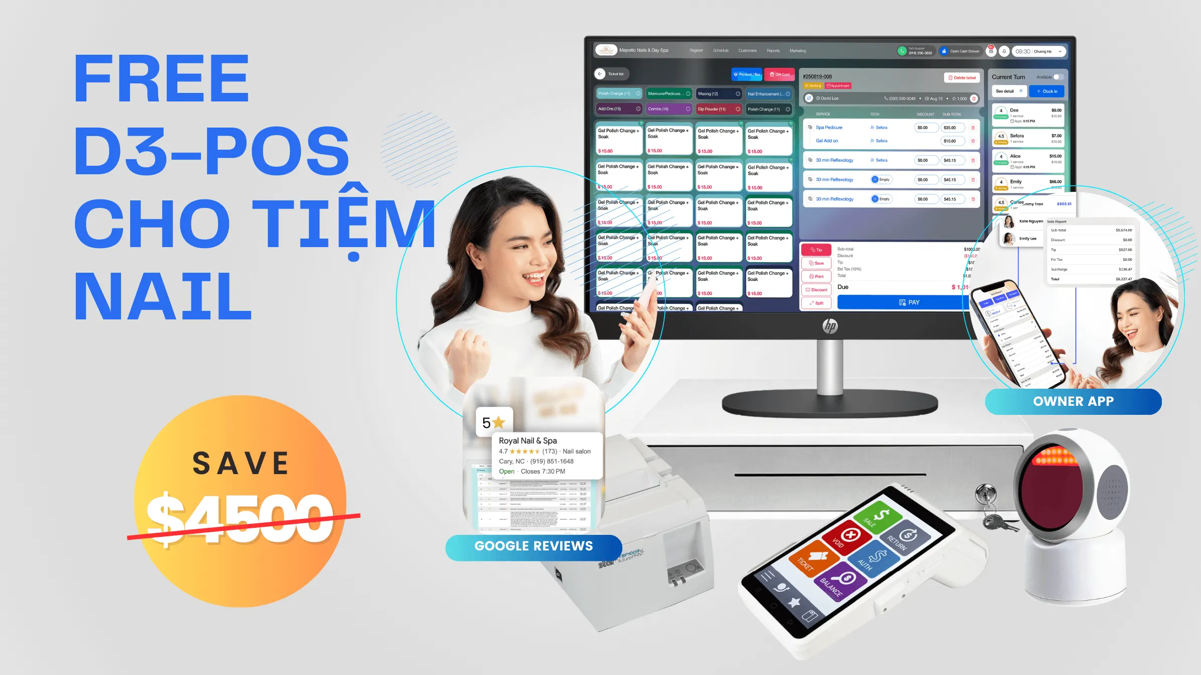 Miễn phí D3 POS cho tiệm nail của bạn