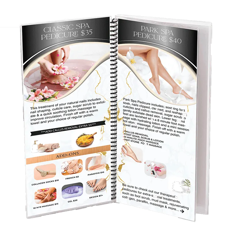 Salon service menu booklet, inside view