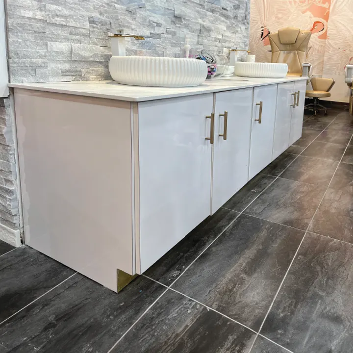 Custom Cabinet built and installed by D3 Salon Solution