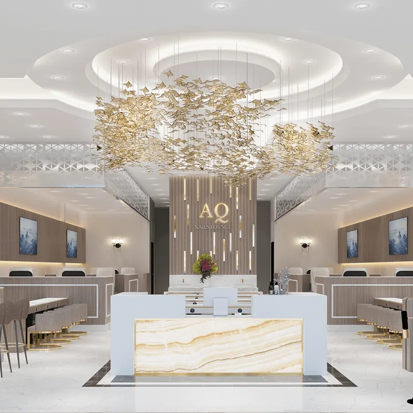 Custom built nail salon reception and furniture by D3, view 3