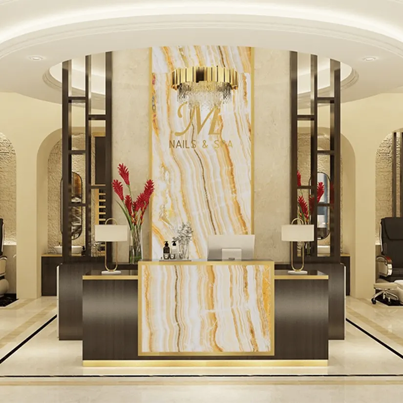 Custom built nail salon reception and furniture by D3, view 2