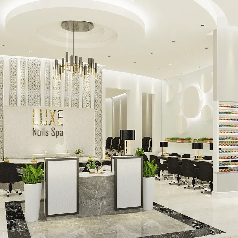 Custom built nail salon reception and furniture by D3, view 5