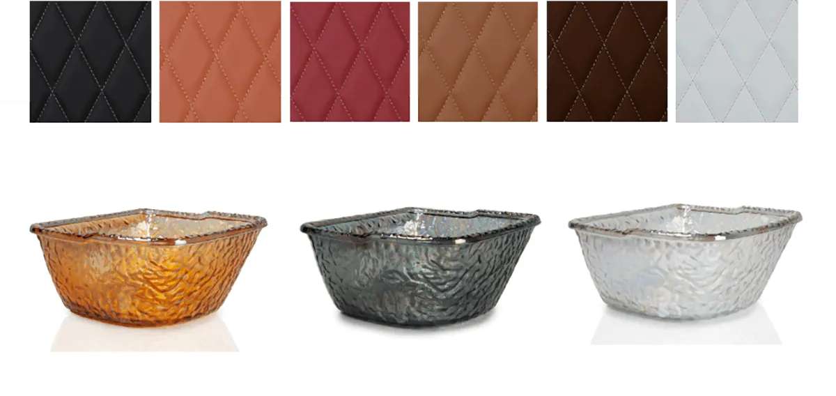 Upholstery colors and glass bowl options for pedicure chairs