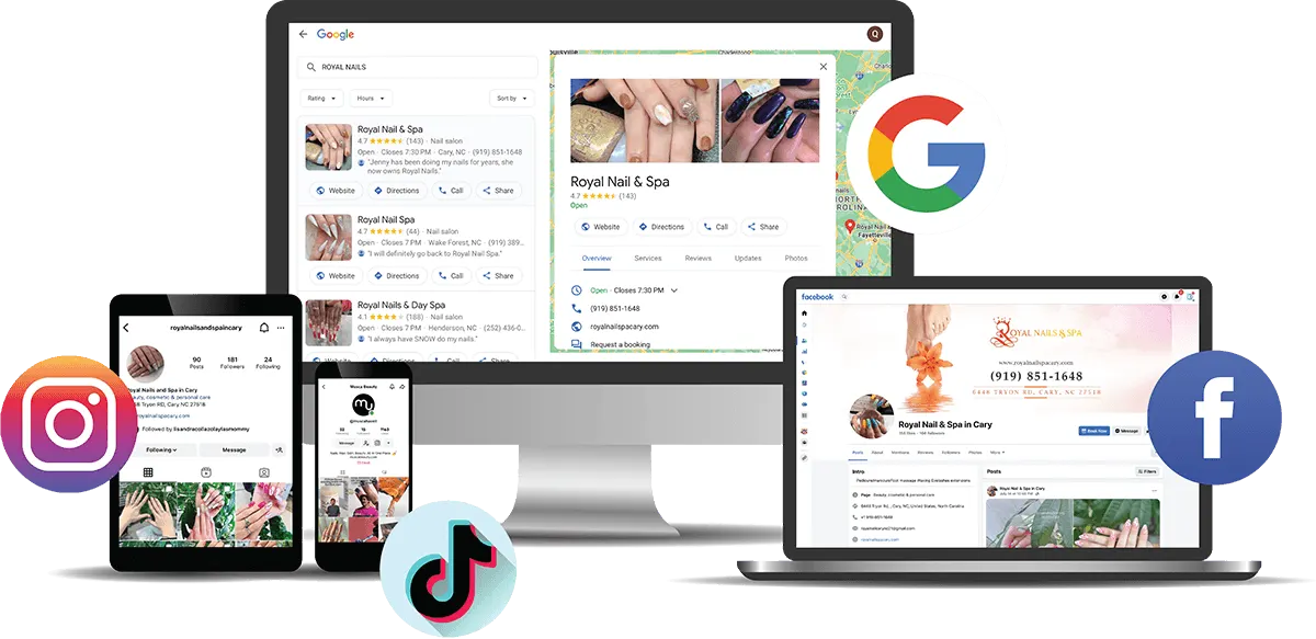 Social media and Google review setup for a nail salon