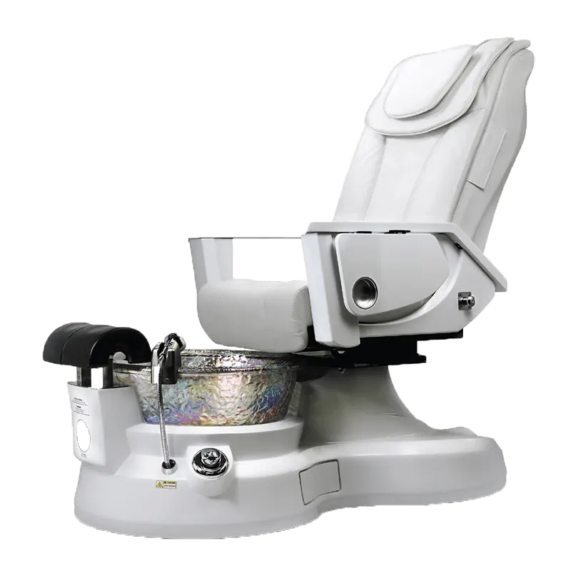 White pedicure spa chair with silver bowl