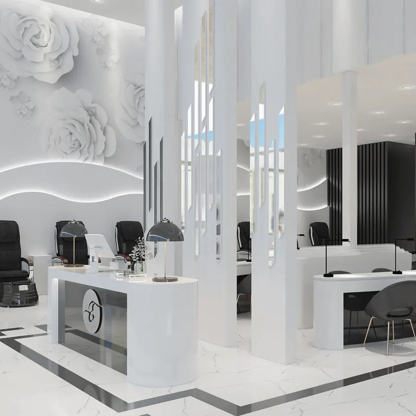 Custom built nail salon reception and furniture by D3, view 4