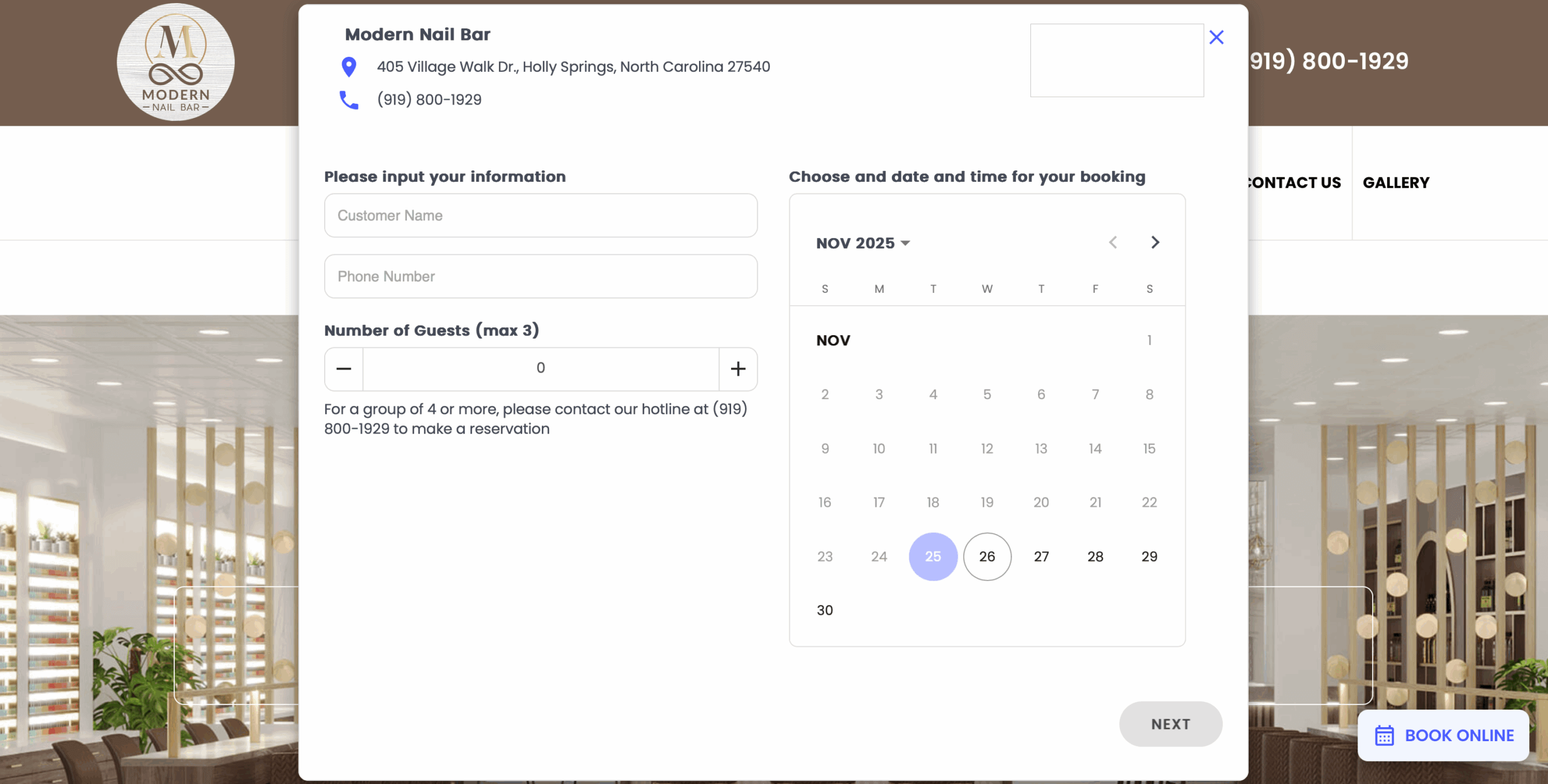 D3 online booking on phone and desktop